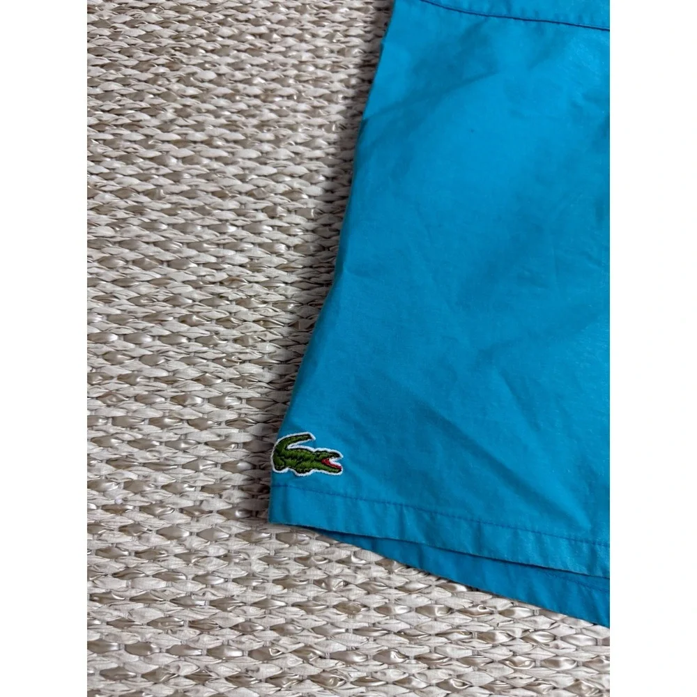 Vintage Izod Lacoste Mens Teal Blue Striped Swim Trunks Board Shorts Size M